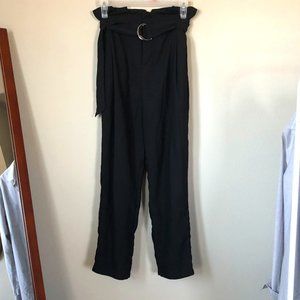 Black High-Waist Paper-Bag Work Pants